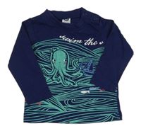 Tmavomodro-zelené triko s chobotnicí 