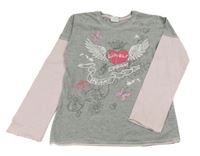 Svetlošedá -ružové tričko s nápismi a srdiečkami