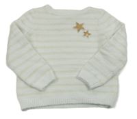 Bielo-zlatý pruhovaný trblietavý sveter s hviezdami C&A