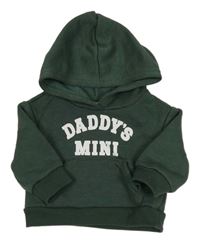 Tmavozelená mikina s nápisem a kapucí 