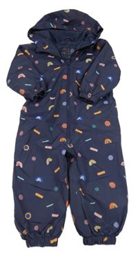 Tmavomodrá šusťáková jarní zateplená kombinéza s obrázky a kapucí Next