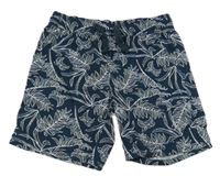 Tmavomodro-bílé plátěné kraťasy s listy 