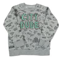 Sivá mikina s obrázkami a nápisom C&A