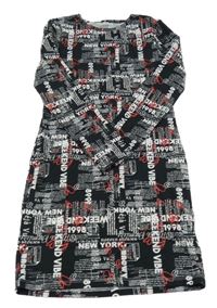 Čierno-bielo-červené šaty s nápismi Primark
