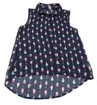 Tmavomodrý šifónový blúzková ý top so zmrzlinami Yigga