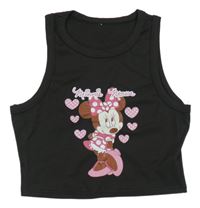 Čierny rebrovaný crop top s Minnie