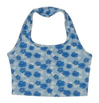 Modro-biely rebrovaný kvetovaný crop top Shein