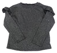 Černo-stříbrné žebrované třpytivé triko s volánky Primark