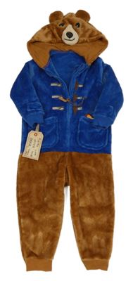 Modro-hnědá plyšová kombinéza s kapucí - Paddington M&S
