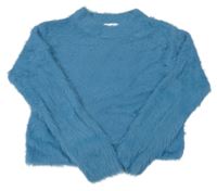 Modrý chlpatý crop sveter H&M