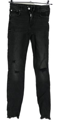 Dámske sivé skinny rifle s dierami Zara