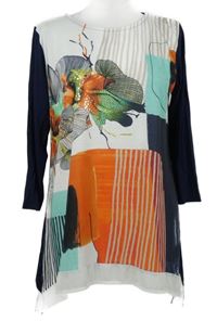 Dámska tmavomodro-farebná vzorovaná blúzka s kamienkami