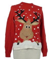 Dámský červeno-bílý puntíkovaný svetr se sobem 