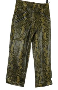 Dámské béžovo-černé vzorované koženkové petite kalhoty Topshop vel. 32