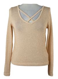 Nové - Dámsky broskvovo-zlatý ľahký sveter s překříženým výstřihem H&M