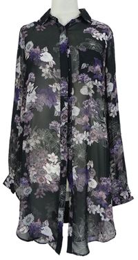Dámska tmavošedo-fialová kvetovaná šifónová blúzková á tunika New Look