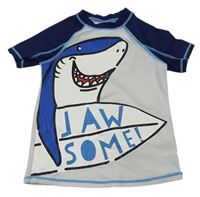 Bielo-tmavomodré UV tričko so žralokom