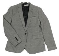 Šedo-bílé melírované lněné slavnostní sako H&M