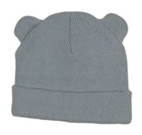 Světlemodrá žebrovaná čepice s bambulí 