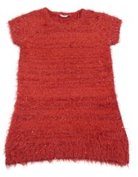 Červené pletené chlpaté šaty s flitrami Miss E-vie