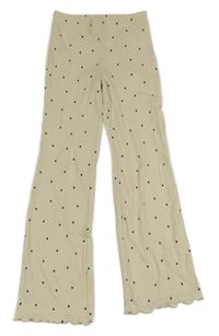 Smetanové puntíkaté žebrované flare legíny H&M