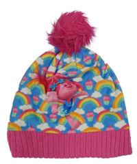 Modro-ružová sametovo/pletená čapica s duhami a Trolls Nutmeg