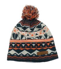 Bílo-tmavomodro-oranžová pletená funkční čepice s tučňáky a bambulí Wedze