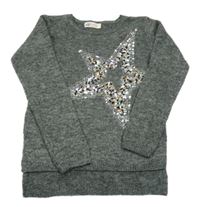Sivý melírovaný sveter s hvězdou z flitrů H&M
