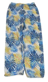 Biele tylové nohavice s listami