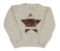 Biely chlpatý sveter s hvězdou z překlápěcích flitrů Primark