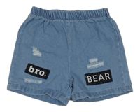 Svetlomodré rifľové kraťasy s nášivkami Shein