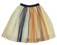 Žlto-sivo-farebná pruhovaná tylová kolová sukňa C&A