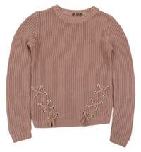 Ružovo-hnedý sveter so šnurovaním Primark