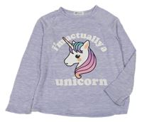 Fialové melírované tričko s jednorožcom a nápisom H&M