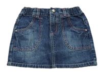 Tmavomodrá rifľová sukňa s růžovým prošitím