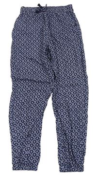 Tmavomodro-biele vzorované voľné é nohavice H&M