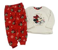 Bílo-červené chlupaté pyžamo s Minnie Disney
