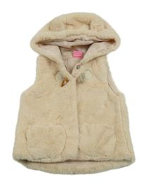 Smotanová kožušinová podšitá vesta s kapucňou