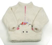 Smotanová chlpatá trblietavá mikina s jednorožcom Tu