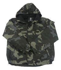 Antracitovo-šedá army šusťáková podzimní bunda s kapucí 