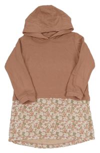 Ružové teplákové šaty s květovanou sukní a kapucňou Lupilu