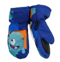 Modré šusťákové zimní palcové rukavice s příšerkou 