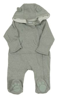 Zelenkavošedá tepláková kombinéza s výšivkou a kapucí 