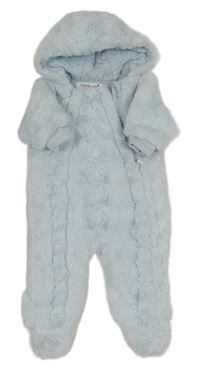 Svetlomodrá chlpatá zateplená kombinéza s kapucňou Babaluno