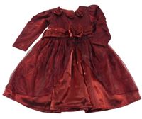 Rubínové slávnostné šaty s kvetmi a opaskom