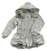 Stříbrná šusťáková zimní parka s kapucí 