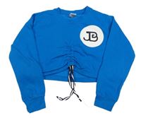 Modrá crop mikina s potlačou a nařasením