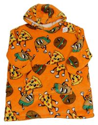 Nové - Oranžová chlupatá oversize zateplená mikina s jídlem a kapucí Dunnes