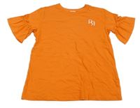 Oranžové tričko s výšivkou a volánkové rukávy River Island