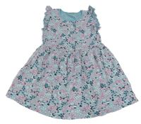 Světlemodro-ružové kvetované šaty